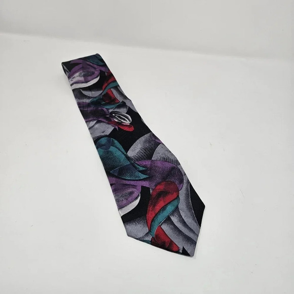 Authentic Vintage Givenchy Men’s 100% Silk Abstract Art Neck Tie Red Purple Gray - Picture 1 of 4